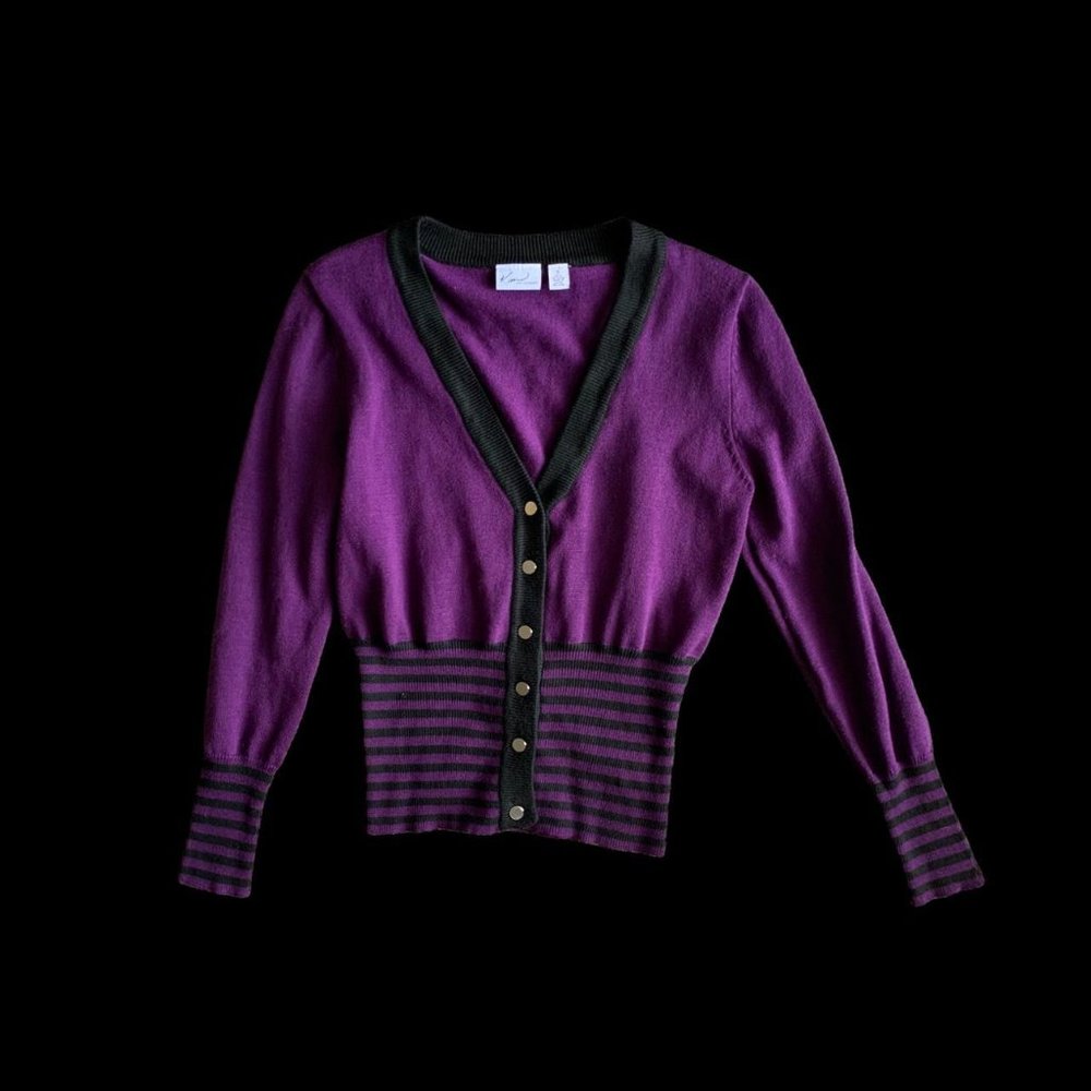 kim rogers purple cardigan